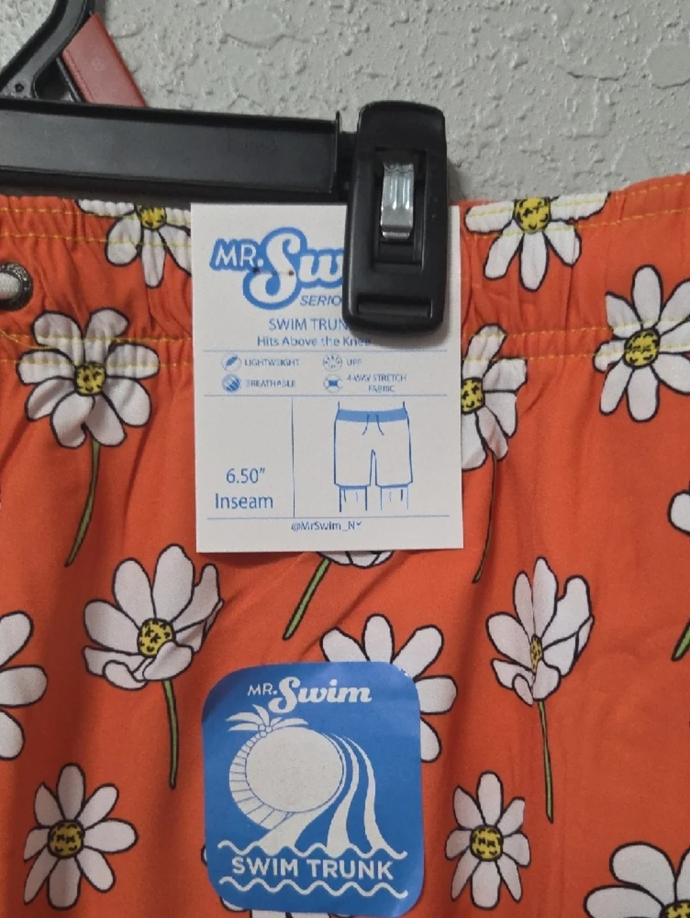 NWT Mr. Swim Scattered Daisies Floral Swim Trunks Coral Orange Size L [1282]